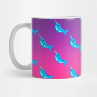 Cute cartoon narwhal pattern on neon pink purple ombre gradient Mug